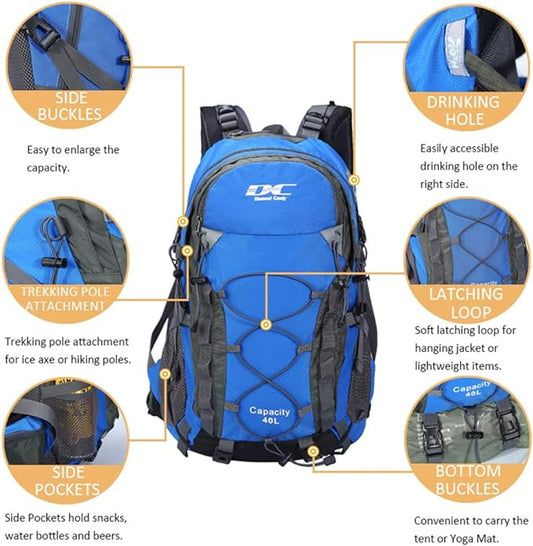 Diamond Candy Waterproof Hiking Backpack for Men and Women, Lightweight Day Pack for Travel Camping