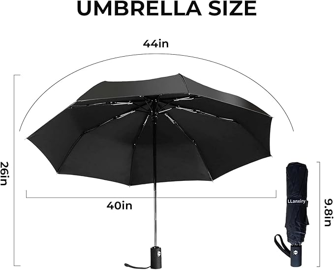LLanxiry Compact Travel Umbrella, 44" Canopy, Automatic Open/Close Windproof Umbrella, 210T Pongee, 8-Rib Fiberglass, Travel Size Mini, Portable Rain/Sun Umbrellas UPF 50+ with Cover