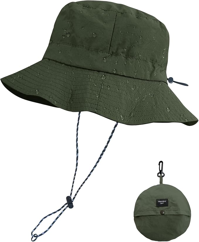 PFFY Quick Dry Waterproof Packable Bucket Hat for Women Men Outdoor Sun Hats with Detachable Chin Strap
