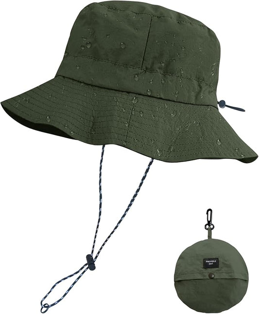 PFFY Quick Dry Waterproof Packable Bucket Hat for Women Men Outdoor Sun Hats with Detachable Chin Strap