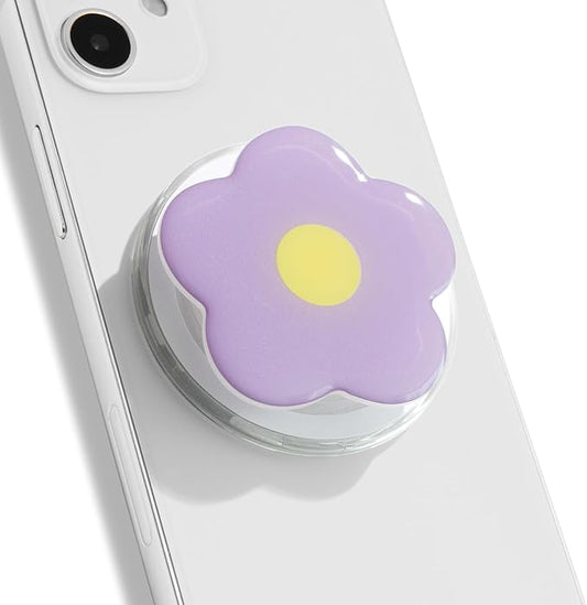 OnTheGrip Compatible with Magsafe Magnetic Cute Solid Color Daisy Flower Design Collapsible Mobile Phone Grip Stand Holder for Smartphone Tablet Cell Phone Accessory (Violet)