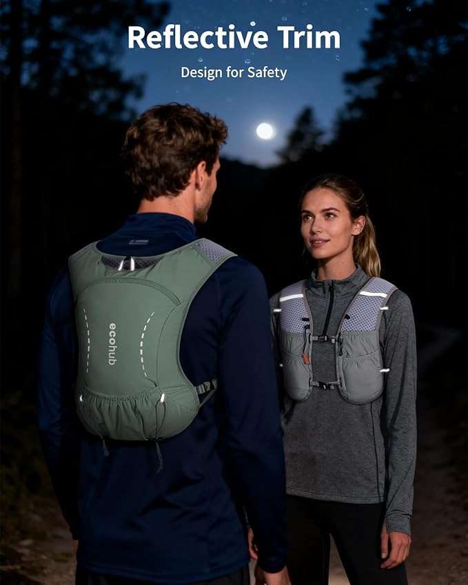 ECOHUB Running Hydration Vest Backpack with 2*500ML Soft Flask, Lightweight Trail Running Pack for Men Women, Adjustable No Bounce Hydration Backpack for Marathon Hiking Cycling