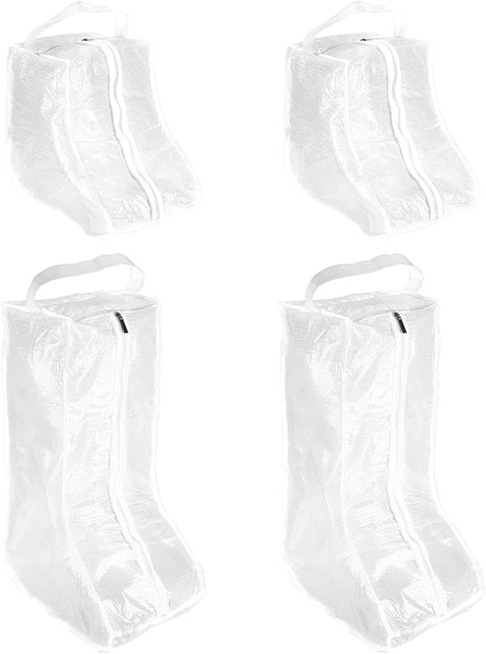 Boot Storage Bags [4PCS] - Plastic Tall Short Boot Carry Bags Clear Shoe Bags with Handle for Travel & Daily Use - [White] Waterproof & DustProof Boot Bags for Cowboy Boots