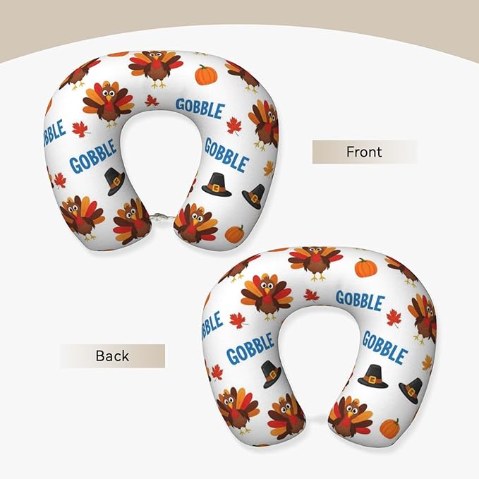 Breathable Neck Pillow for Sleeping Rest Nap Thanksgiving Funny Turkey, Airplanes/Car/Home Memory Foam Travel Cushion with Polyester Cover Washable for Women Men
