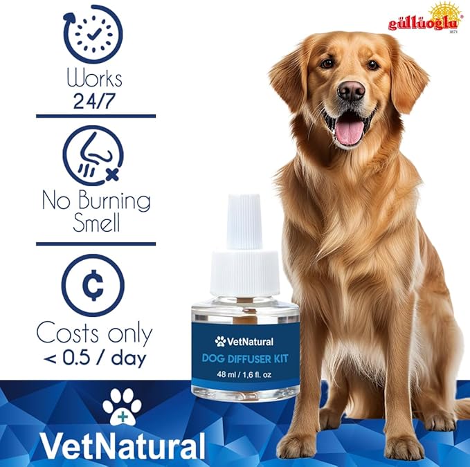GÜLLÜOGLU Vetnatural Dog Calming Diffuser Plug-in with Natural Pheromone Formula – 60 Day Refill Kit for Dogs, Stress & Anxiety Relief, Indoor Behavior Support