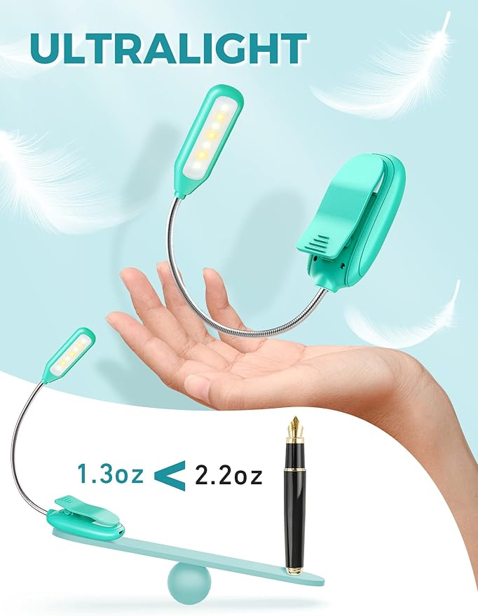 Monotremp Book Lights for Reading at Night in Bed, 80 Hours Runtime Rechargeable Reading Lights for Books in Bed, 3 Brightness Levels × 3 Color Temperatures, 1.3 oz Lightweight