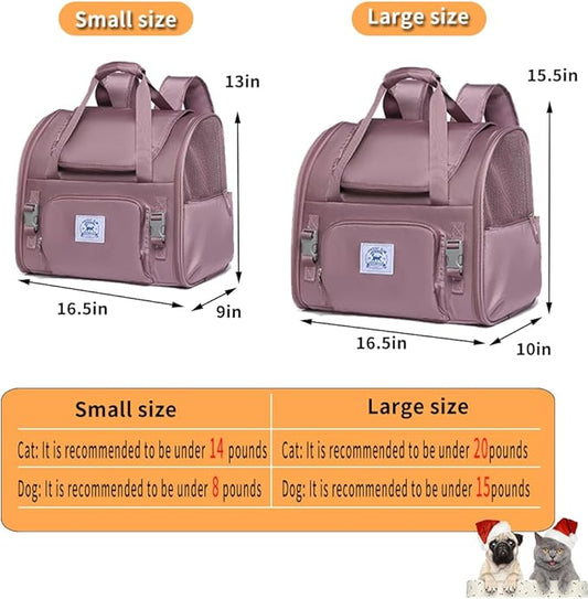 Pet Backpack Carrier for Small Dogs Medium Cats, Puppies,Breathable and Collapsible Design, Portable Travel Bag for Bearded Dragon,Rabbit Cage (Purple, Large)
