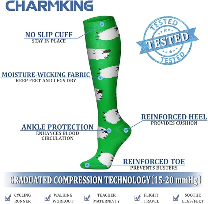 CHARMKING Compression Socks for Women & Men Circulation (8 Pairs) 15-20 mmHg is Best Support for Athletic Running,Cycling