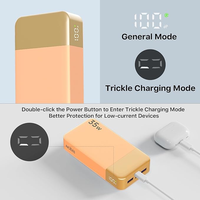 NOBIS Portable Charger, 20000mAh Power Bank, 35W Power Bank Fast Charging, Battery Pack with C to C Cable, Battery Bank with Digital Display for Phone Android etc (Orange)