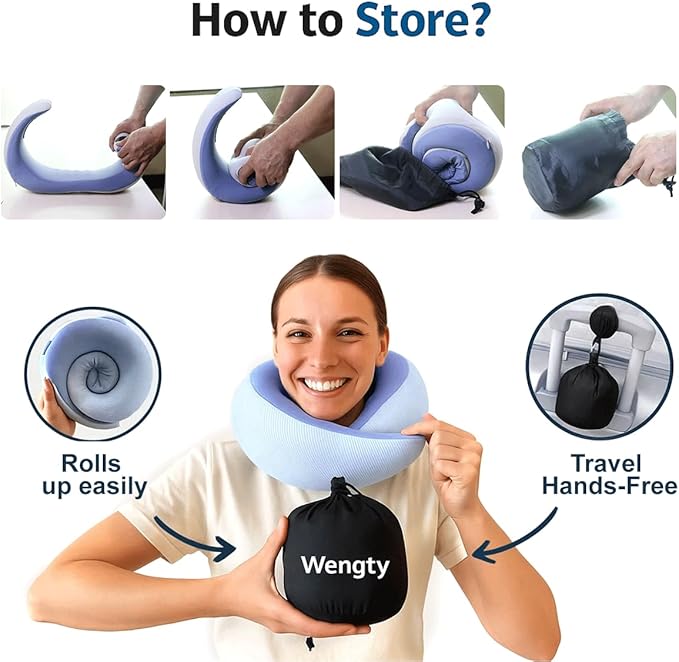 Neck Pillow for Traveling,Travel Neck Pillow for Airplanes,Portable,Smooth & Cooling Fabric,100% Pure Memory Foam,Neck Pain Relief with Breathable 360º Ergonomic Support for Long Flight(Blue)