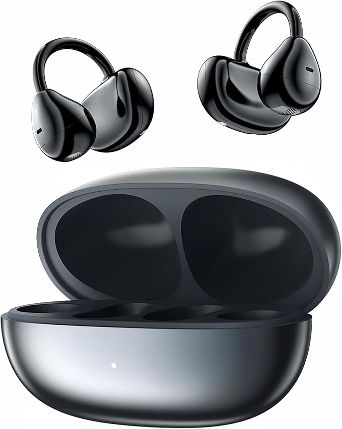 Open Ear Clip on Earbuds Wireless Bluetooth 6.0 Wireless Clip On Earbuds Charging Case 80 Hours Playtime Sport Earphones Built-in Mic IPX7 Waterproof for Running Fitness