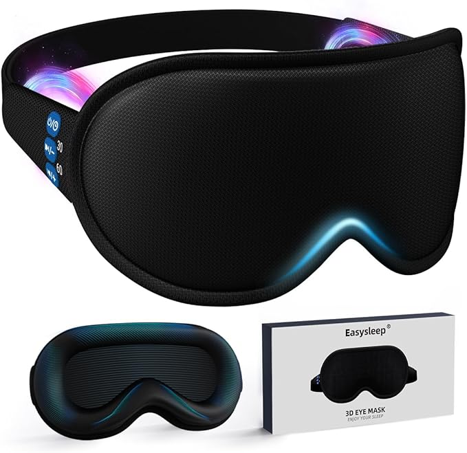 Easysleep 3D Sleep Mask Sleep Headphones White Noise Sleep Eye Mask with 31 Soothing Sounds 3 Timer Soft Adjustable Light Blocking Eye Cover Long Playtime for Sleeper Men Women Travel Gift