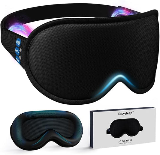 Easysleep 3D Sleep Mask Sleep Headphones White Noise Sleep Eye Mask with 31 Soothing Sounds 3 Timer Soft Adjustable Light Blocking Eye Cover Long Playtime for Sleeper Men Women Travel Gift