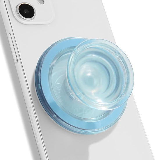 OnTheGrip Compatible with Magsafe Magnetic Authentic Translucent Color Design Collapsible Mobile Phone Grip Stand Holder for Smartphone Tablet Cell Phone Accessory (Sky Blue)