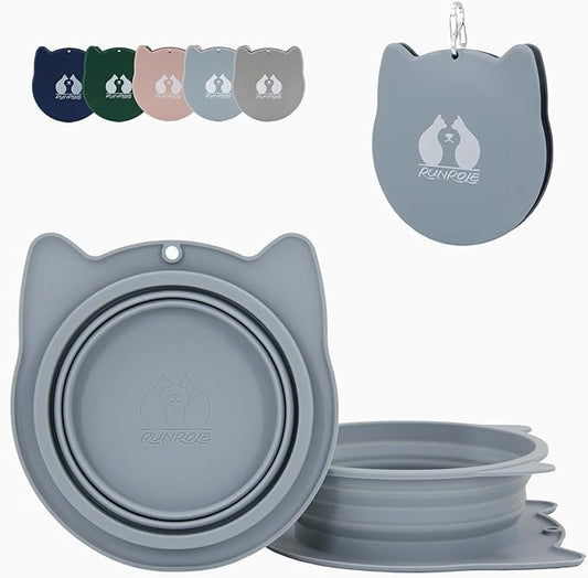 RUNROLE 2-in-1 Collapsible Silicone Dog Travel Bowls Detachable Pet Food and Water Bowl Set Portable Dog Bowls Pop Up Cat Feeding Watering Dishes，20OZ+27OZ (Slate Blue)