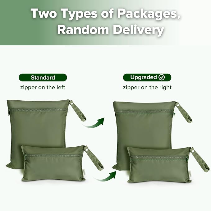haakaa Waterproof Wet Bags for Baby Wet Dry Bags for Cloth Diaper, Swimsuit & Travel, 2pcs, Olive Green