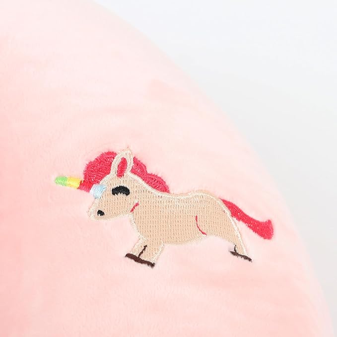Kids Neck Pillow for Travel with Sleep Eye Mask, Cute Travel Neck Pillow, Memory Foam Flight Sleeping Headrest Pillow for Boys & Girls, Airplane, Train, Car, Home Use - Little Pink Unicorn