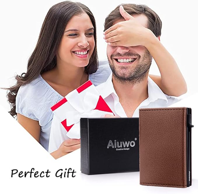 Aiuwo Wallet for Men,Mens Wallet Card Holder,Smart,Slim,Minimalist Wallet,Credit Cards Holder RFID Blocking Wallet (Card Wallet, Lichee Brown)