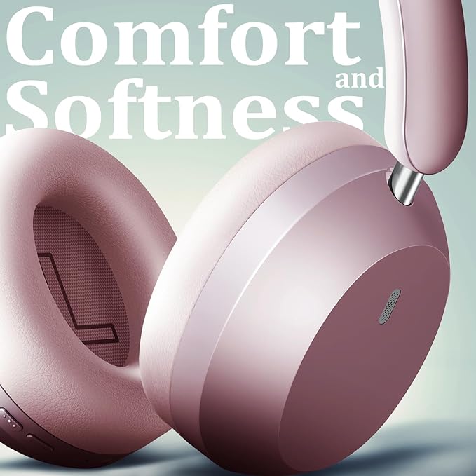 Wentronic Y04 Bluetooth Headphones Active Noise Cancelling Wireless Over Ear Headsets 48 Hours Playtime High Sound Quality Foldable Earphones with Soft Ear Cushion for Travel - Pink