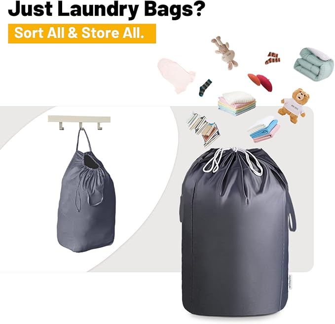 MCleanPin 140L Washable Laundry Bags with Handles,Dirty Clothes Storage for College Dorm or Travel, Laundry Liner Fit Most Laundry Hamper or Basket,2 Pack (Elegant Grey)