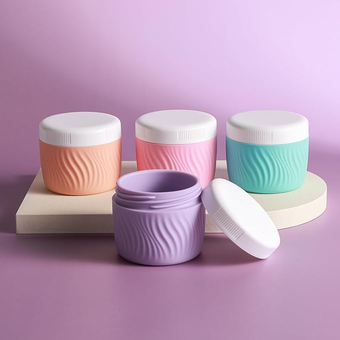Travel Containers for Toiletries, Silicone Cream Jars BPA-Free, TSA Approved 3oz Travel Size Containers, Leak-proof Portable Size Silicone Jars with Lid for Face Hand Body Cream (4 Pack)