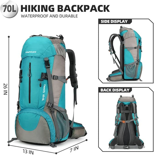 King'sGuard 70L Hiking Backpack with Rain Cover Lightweight Waterproof Travel Camping Backpack Large Backpacking Pack