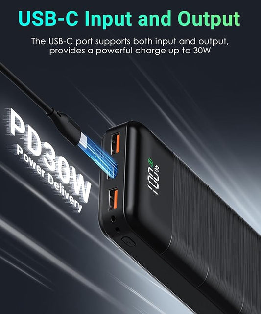 Power-Bank-Portable-Charger - 32000mAh Power Bank Output 5V3A Fast Charger Portable Charger with Built-in LED Display Compatible with Smartphones and All USB Devices (Black)