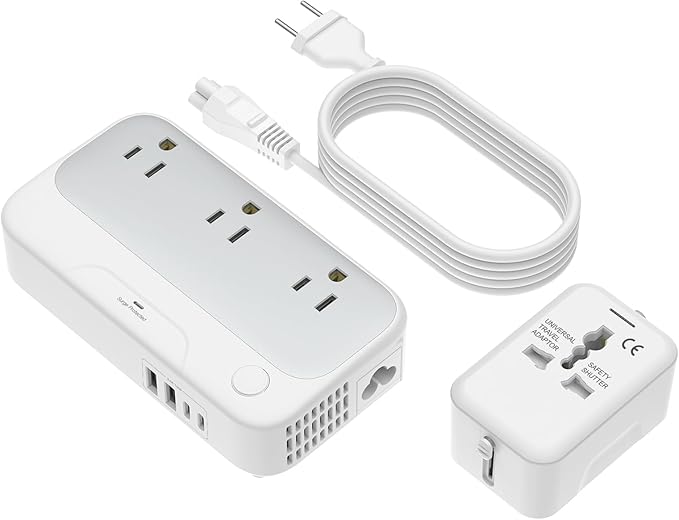 Universal Voltage Converter us to Europe, 220v to 110v Power Travel Converter Combo, 250W Step Down European Adapter 220 to 110 for UK Italy, Transformer European Travel Plug for Curly Hair Stick