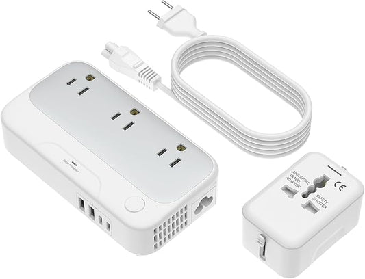 Universal Voltage Converter us to Europe, 220v to 110v Power Travel Converter Combo, 250W Step Down European Adapter 220 to 110 for UK Italy, Transformer European Travel Plug for Curly Hair Stick