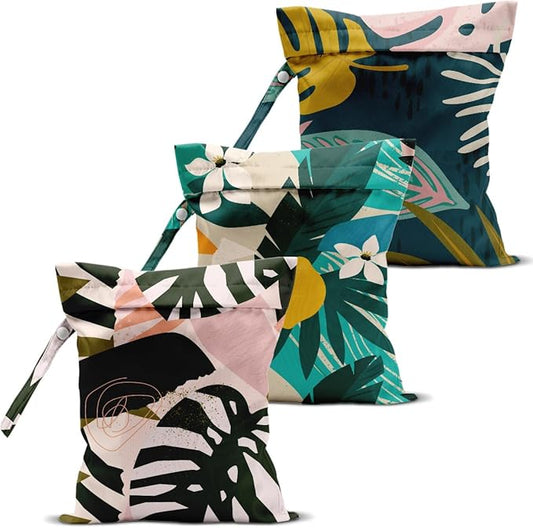 3 Pcs Wet Bag, Wet Dry Bag, Waterproof Aloha Bags, Small Laundry Bags, for Swimsuit, Pool, Travel, Beach, Diapers, Makeup Cruise Ship Essentials, Leaves Decor Travel for Women