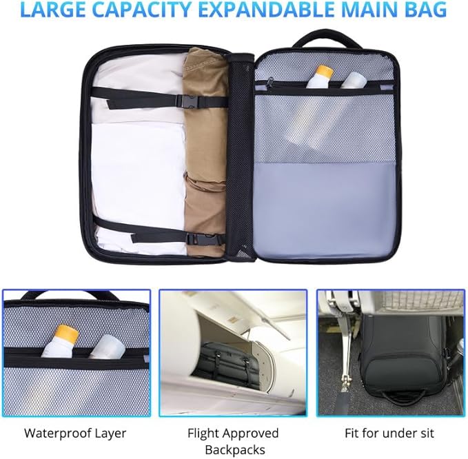 Travel Backpack for Men 50L Expandable Flight Approved Carry on Backpacks Luggage for Travel Water Resistant 17.3 inch Laptop Backpack with USB Charging Port