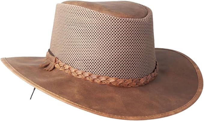 American Hat Makers Breeze Leather & Mesh Sun Hat | Wide Brim, UPF50, Breathable & Adjustable | Perfect for Outdoors