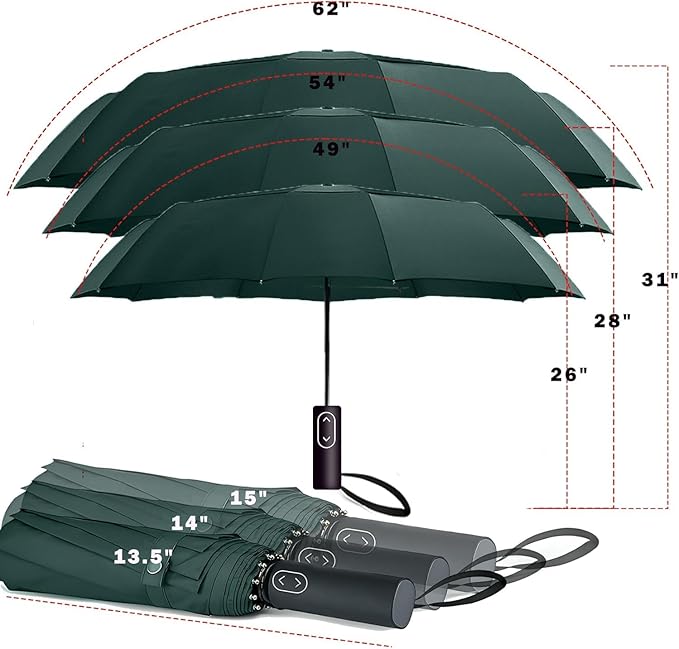 MRTLLOA 49/54/62 Inch Large Folding Golf Umbrella, Oversize Double Canopy Vented 10 Ribs Windproof Compact Travel Umbrellas for Rain