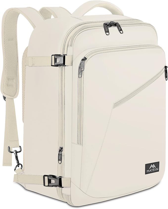 MATEIN Large Travel Backpack Women, Lightweight Carry on Backpack & Hidden Shoulder Straps, Waterproof Anti-Theft Daypack for Flight, Expandable Hiking Weekend Daypack, Travelling Gifts, Beige