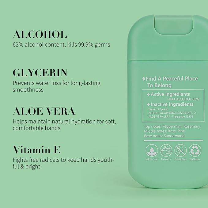 Spray Hand Sanitizer Travel Size Scented 3-Pack - Refillable Hydrating Hand Sanitizers Portable Design Travel Essentials (Mint Reverie) 0.93Fl Oz Each