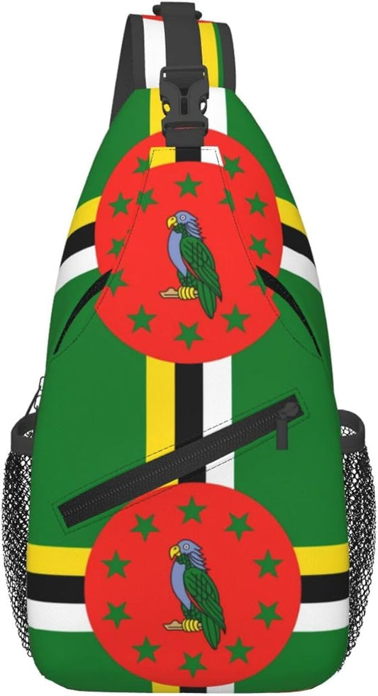Dominica Flag Sling Bag Multipurpose Crossbody Sling Backpack Travel Cycling Hiking Shoulder Bag For Women Men