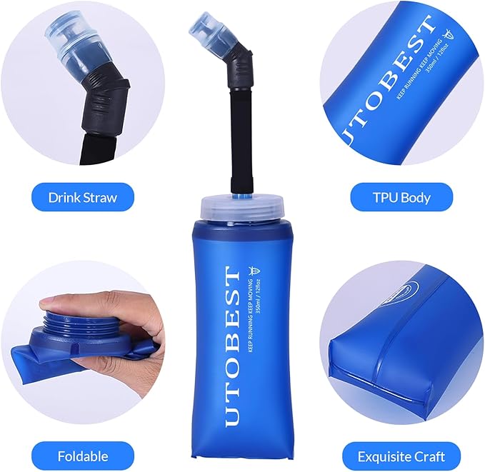 Soft Flask Collapsible Running Water Bottle, Flexible TPU Folding Flask for Hydration Pack, Soft Flask Bottles for Hiking Cycling