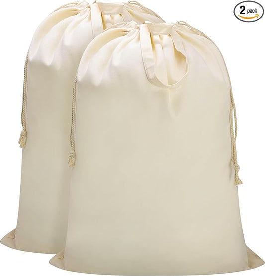 Canvas Laundry Bag with Handles & Drawstring Closure 27.5”x35", Thick Cotton Laundry Bag Large Heavy Duty Washable Dirty Clothes Travel Sack for Camp, College Dorm, Laundromat (Beige L, 2 Pack)