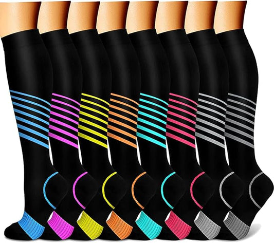 CHARMKING Compression Socks for Women & Men Circulation (8 Pairs) 15-20 mmHg is Best Support for Athletic Running,Cycling