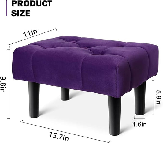 HOUCHICS Small Footstool Ottoman, Velvet Wooden Foot Stool Ottoman with Wood Legs, Sofa Footrest Extra Seating for Living Room Entryway Office(Purple 2PACK)