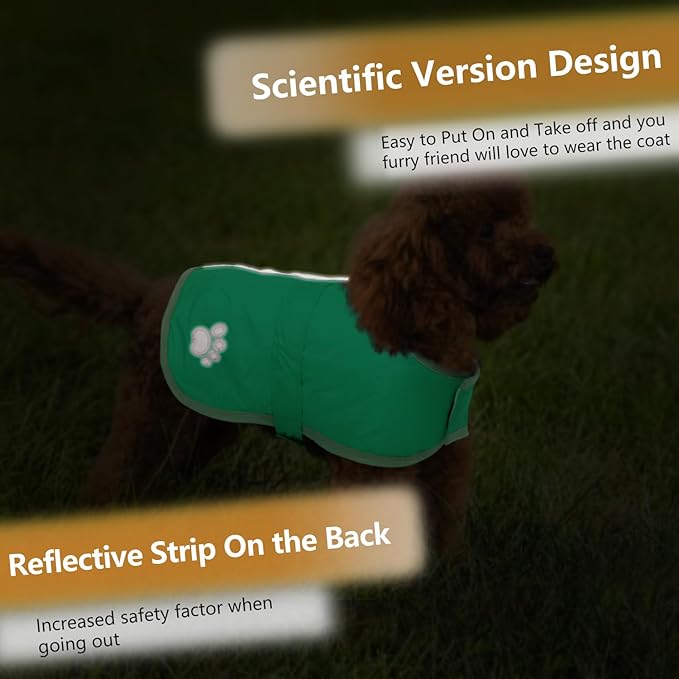 Queenmore Dog Winter Coat, Cold Weather Fleece Jacket for Dogs, Waterproof Reflective Reversible, for Small, Medium and Large Dogs (Green, M)