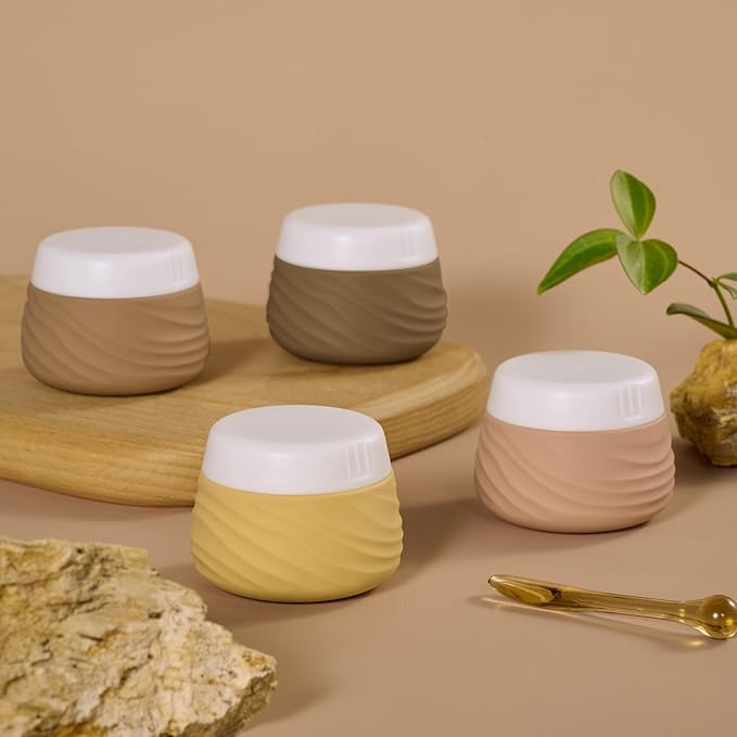 Eternal Moment Travel Containers for Toiletries, Silicone Jar with Lid, TSA Approved Travel Size Bottles with Clear Bag, Leak-proof Traveling Accessories Cosmetic for Lotion Face Body Cream (4 Pack)