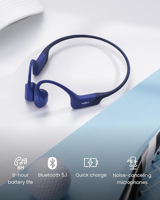 SHOKZ OpenRun Mini - Bone Conduction Headphones,Open-Ear Bluetooth Wireless Sport Headphones for Running & Workout,Sweat Resistant, Long 8H Playtime,Mic,with Hair Band-Blue