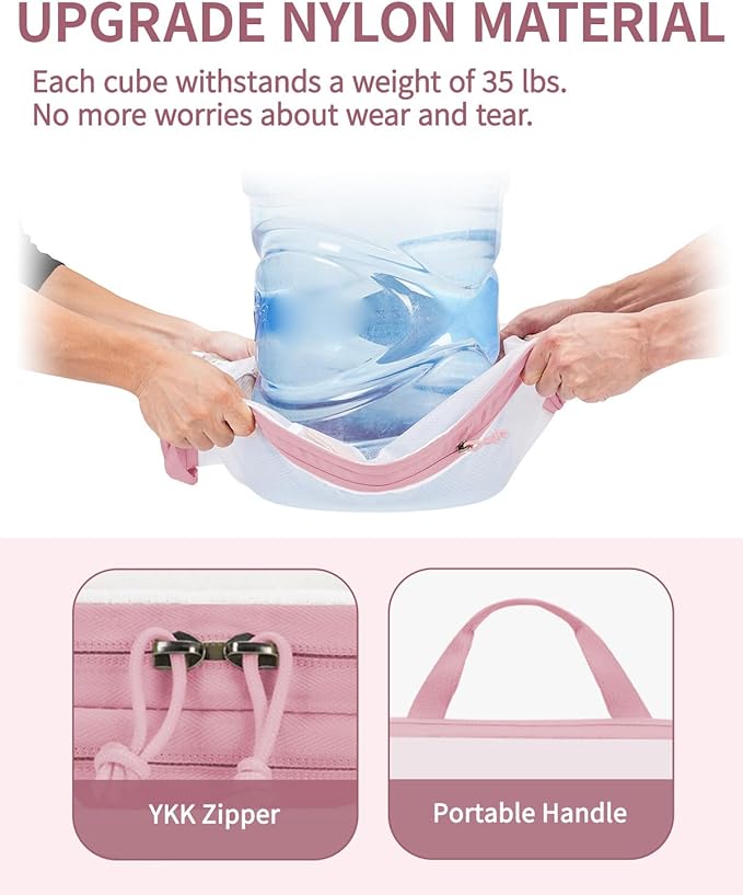 ECOHUB 6 Set Compression Packing Cubes, Gifts for Women Mom, Lightweight Vacation Travel Essentials Accessories for Suitcase Luggage Organizer Bags Set with YKK Zippers Shoe Bag, Pink