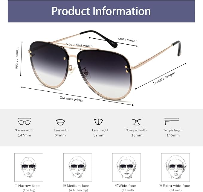 Trendy Oversized Aviator Sunglasses for Women 2025, Cute Retro Aviator Sun Glasses UV Protection Big Shades VF2203