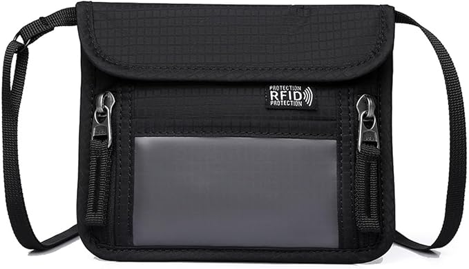 Passport Holder for Travel Pouch Neck Wallet for Traveling Women Men with RFID Blocking Waterproof and Slim Neck Pouch Adjustable Neck Strap (Black(Black zipper))
