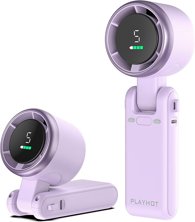 Portable Handheld Turbo Fan, 5-Speed Personal Fans, 5000mAh Rechargeable Fans Up to 12 Hours, Weight only 0.6lb Small Fan, Hand/Neck/Desk Fan 3 IN 1, Beach Vacation Essentials(Purple)