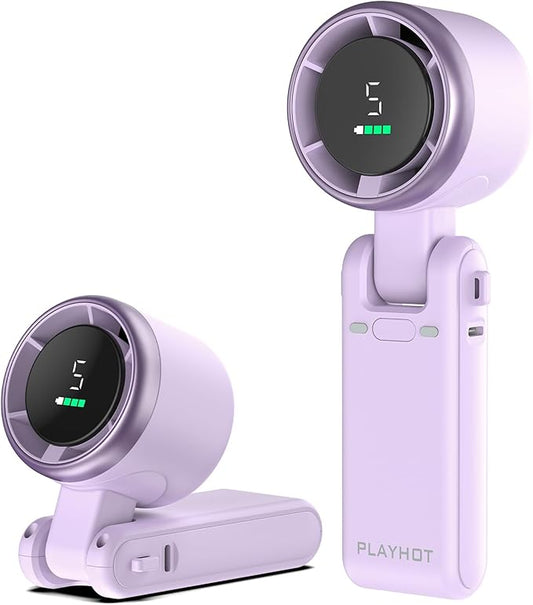 Portable Handheld Turbo Fan, 5-Speed Personal Fans, 5000mAh Rechargeable Fans Up to 12 Hours, Weight only 0.6lb Small Fan, Hand/Neck/Desk Fan 3 IN 1, Beach Vacation Essentials(Purple)
