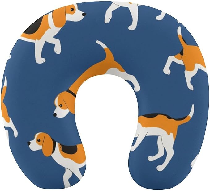 Luxurious Memory Foam U-Shape Pillow, Beagle Dog Purple Art U-Shaped, Neck & Head Support for Travel Airplane Office Sleep, Washable Cover Comfort