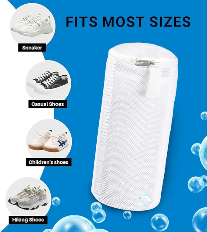 EPSCY Shoe Washing Machine Bag 2 Pack - Reusable Deep Clean Sneaker Bags - Fits All Shoe Sizes & Types, Self-Locking Zipper, Protects Machine (White)